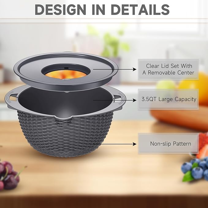 4-1 Colander with Lid Set - Rotatable Strainer With Bowl(Patented), Pasta Strainer with New Upgraded Graters, Strainer And Colanders, Fruit Cleaner, Veggie Wash, Apartment Kitchen Gadgets - Grey - Image 7