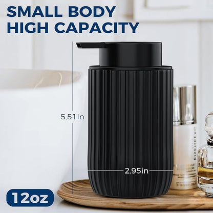 Ceramic Foaming Hand Soap Dispenser, 12 oz Bathroom Soap Dispensers, Lotion Dispenser for Kitchen, Refillable Matte Streaks Soap Dispenser with Large Pump (Black)