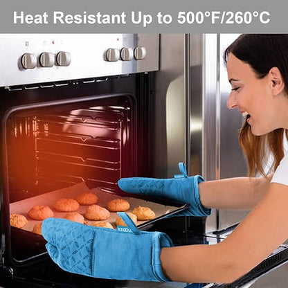 KEGOUU Oven Mitts and Pot Holders 6pcs Set, Kitchen Oven Glove High Heat Resistant 500 Degree Extra Long Oven Mitts and Potholder with Non-Slip Silicone Surface for Cooking (Sky Blue) - Image 6