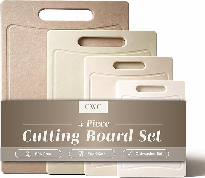 COOK WITH COLOR Non-Slip Cutting Board Set – Kitchen Essentials with Easy Grip Handle for Meat, Veggies, and Fruits, 4 Cutting Boards, Brown by CookwithColor