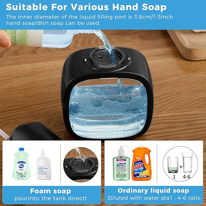 Automatic Foaming Soap Dispenser, 17oz/500ml Touchless Rechargeable with 4-Level Adjustable & IPX5 Waterproof - Level Display for Wall/Tabletop Use in Bathroom, Kitchen, Black - Image 5