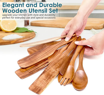 HOWHONG Wooden Spatula Spurtle Set for Cooking, Acacia Wood Kitchen Utensils, Premium Handmade Spurtles for Nonstick Cookware, Heat Resistant, Smooth Finish, Comfortable Grip, 8 Piece - Image 7