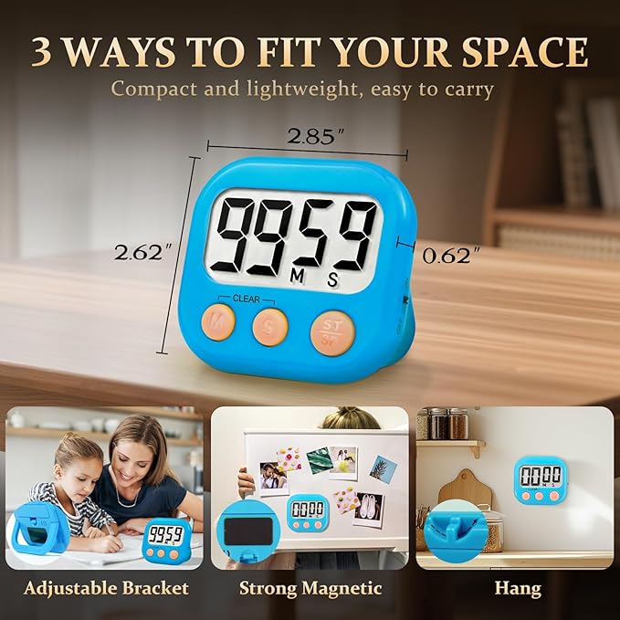 12 Pack Digital Kitchen Timer Small Classroom Timers for Kids Teachers (Blue&Purple) - Image 3