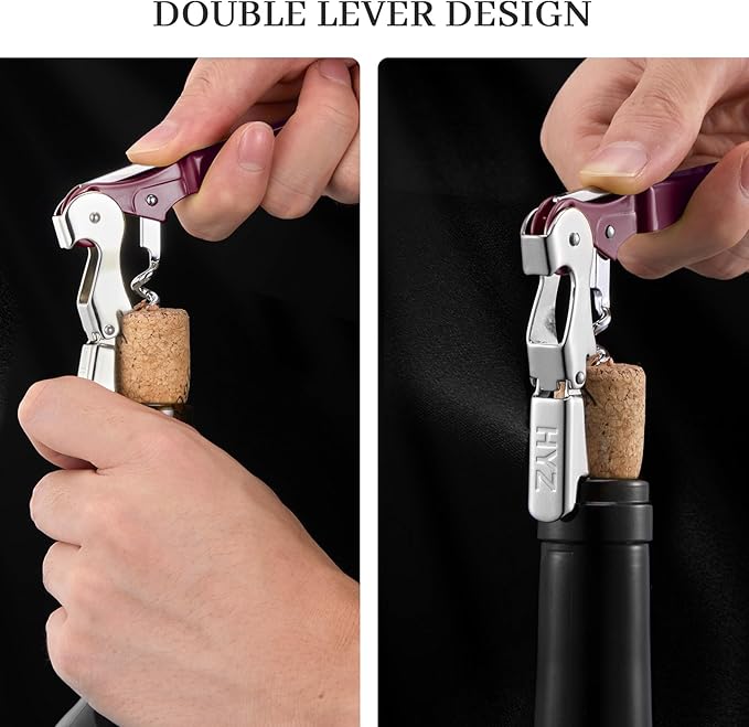 HYZ 2-Pack Wine Opener Waiter Corkscrew, Professional Wine Key for Servers, Bartender with Foil Cutter, Manual Wine Bottle Opener Double Hinged (Burgundy) - Image 3