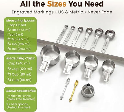 13PCS Measuring Cups and Spoons Set, Premium Heavy Duty Steel Measuring Spoons Cups Set with Metric and US Measurements, Set for Measuring Dry and Liquid Ingredients - Image 5