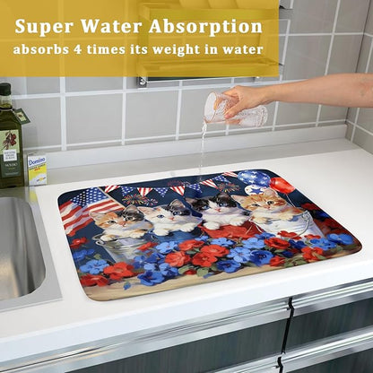 4th of July Drying Mat for Kitchen Counter 18 X 24 in Patriotic Printed Dish Drying Pad - Image 7