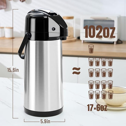 PARACITY Upgraded Airpot Coffee Carafe with Double Pump, Stainless Steel Drink Dispenser for Hot/Cold Beverage with Lazy Susan Base, Coffee Termos Para Cafe for Hot Cocoa for Parties