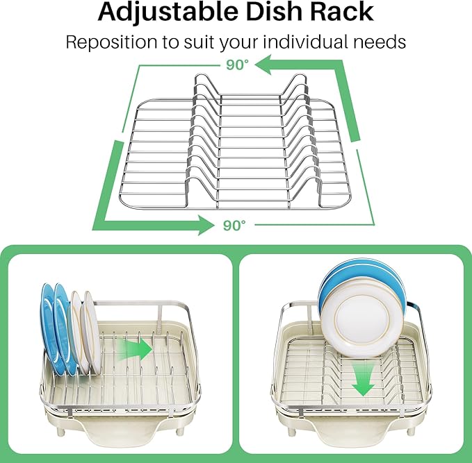 SNTD Dish Drying Rack, Expandable Dish Rack for Kitchen Counter, Stainless Steel Dish Drainer with Drainboard Set and Utensil Holder (Beige) - Image 7