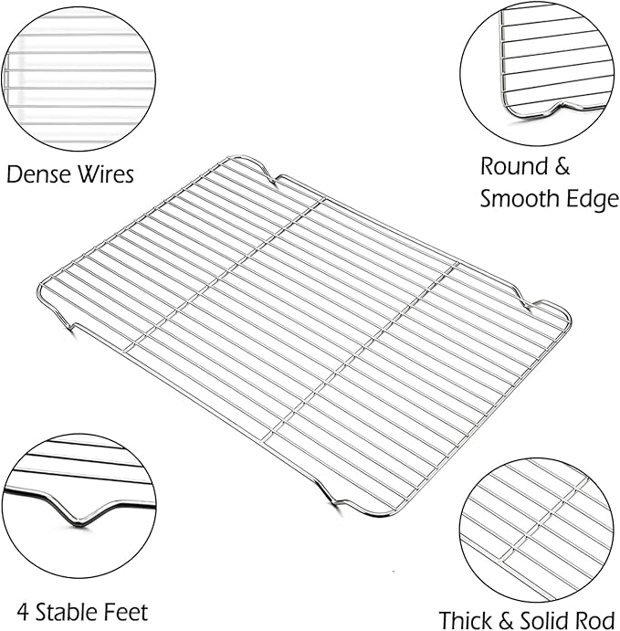 P&P CHEF Cooling Baking Rack Pack of 2, 16.6" x 11.5", Stainless Steel Cooling Racks for Cooking Baking Roasting Grilling Drying, Dense Wires & Smooth Edge, Easy to Clean, Silver