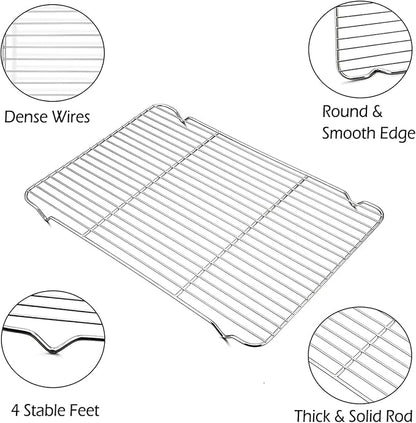 P&P CHEF Cooling Baking Rack Pack of 2, 16.6" x 11.5", Stainless Steel Cooling Racks for Cooking Baking Roasting Grilling Drying, Dense Wires & Smooth Edge, Easy to Clean, Silver