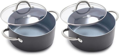GreenPan Lima Hard Anodized 5QT Stock Pot with Lid, Healthy Ceramic Nonstick, PFOA PFAS-Free Nontoxic Pots and Pans, Oven & Broiler Safe Cookware, Stainless Steel Handles, Grayy (Pack of 2) by GreenPan