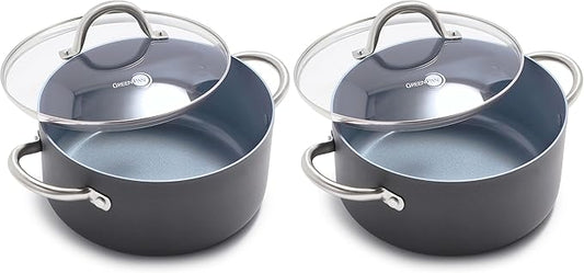 GreenPan Lima Hard Anodized 5QT Stock Pot with Lid, Healthy Ceramic Nonstick, PFOA PFAS-Free Nontoxic Pots and Pans, Oven & Broiler Safe Cookware, Stainless Steel Handles, Grayy (Pack of 2) by GreenPan