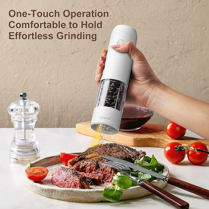 Ultrean Electric Pepper Grinder, Rechargeable Salt and Pepper Grinder with 6 Adjustable Coarseness, LED Light, Automatic Grinder for Kitchen, Kitchen Gadget & Housewarming Gifts, White - Image 2