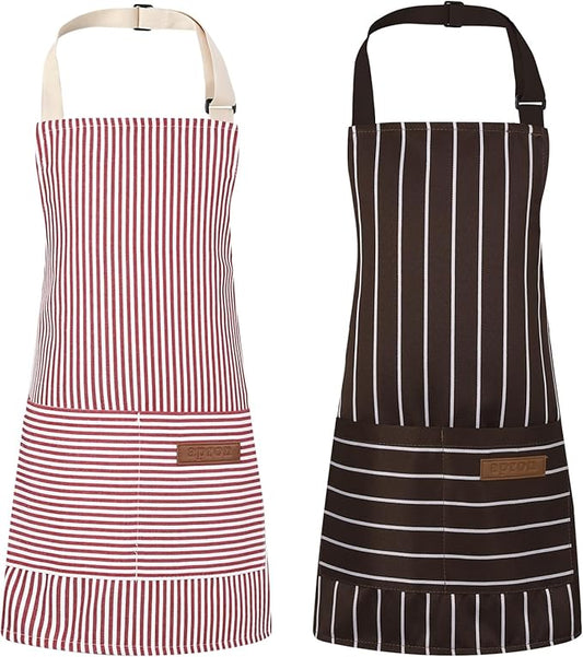 2 Pack Stripes Kids Apron, Kids Cooking Aprons with 2 Pockets, Cute Aprons for Cooking for Boys and Girls