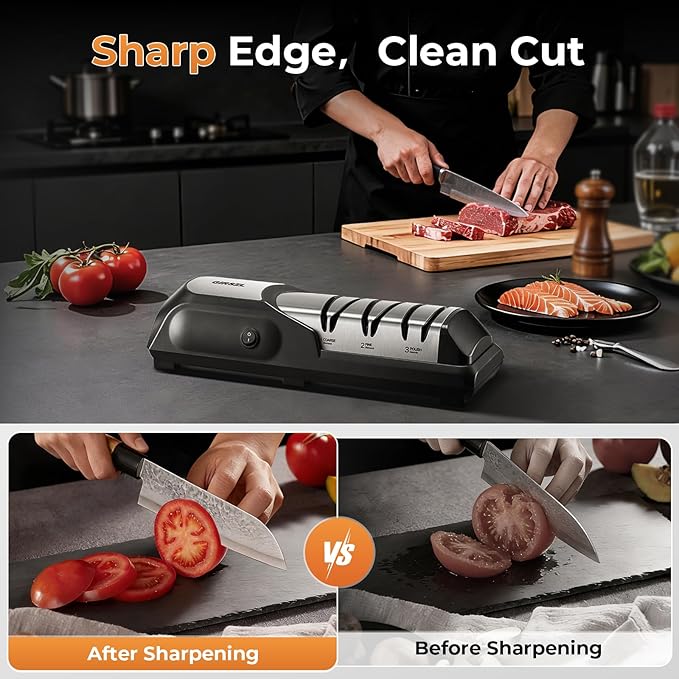 Kitchen Professional Electric Knife Sharpener: 3-Stage 100% Diamond Abrasives Knife Sharpeners with 15° Precision Angle Electric Steel Sharpening Tool to Restore/Polish Chef Knives - Image 5
