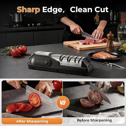 Kitchen Professional Electric Knife Sharpener: 3-Stage 100% Diamond Abrasives Knife Sharpeners with 15° Precision Angle Electric Steel Sharpening Tool to Restore/Polish Chef Knives - Image 5