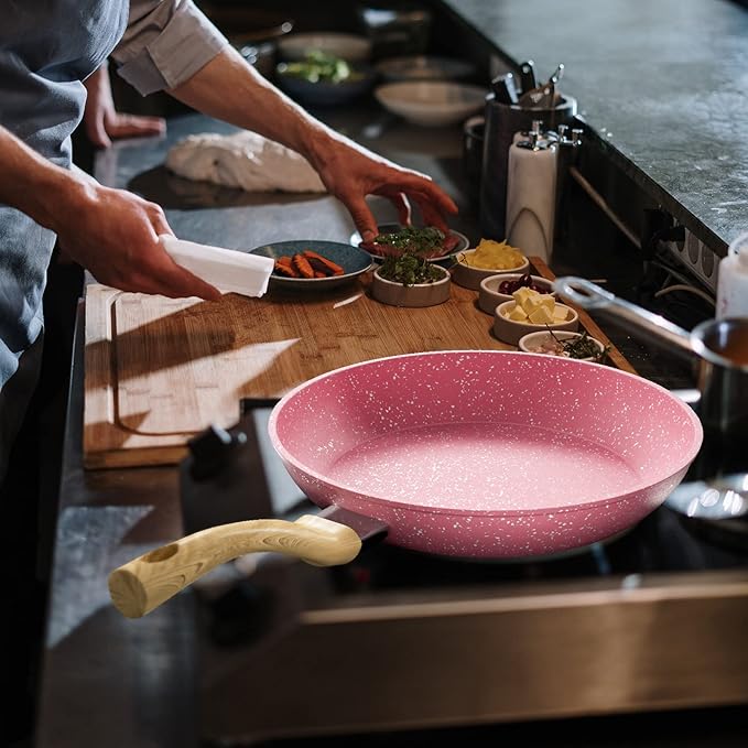 Innerwell 8-Inch Pink Nonstick Egg Pan, PFOA-Free Stone Cookware Skillet, Induction Compatible - Image 8