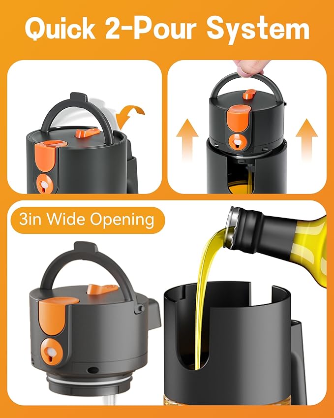 OURCABECUE Upgrade 2 in 1 Oil Sprayer for Cooking, 17oz Light-Blocking Glass Olive Oil Dispenser Bottle for Kitchen,Food-Grade Oil Mister with 8 Stickers for Salad, Frying(Amber Bottle-Black Gap) - Image 7
