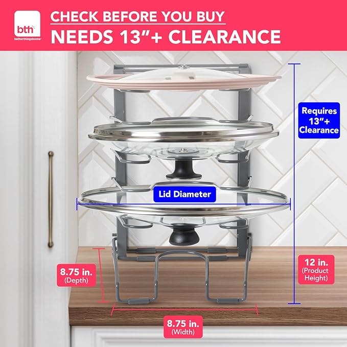 Free-Standing Adjustable Pot Lid Organizer for Cabinet - Kitchen Storage Rack 6 Adjustable Shelves, Pot Lid Holder, Pan and Pot Rack Organizer, Pantry & Inside Cabinet Organizer (13” Clearance) - Image 2