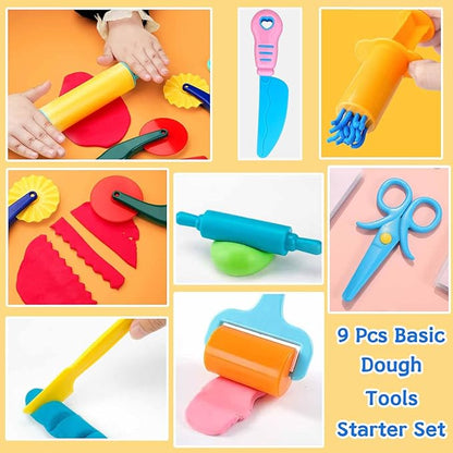 Dough Tool Kit,9 Pcs Basic Clay and Dough Tools Starter Set for Kids Includes Cutters Roller, Rolling Pins, Safety Scissors,Dough Extruder,Plastic Knife - Image 3