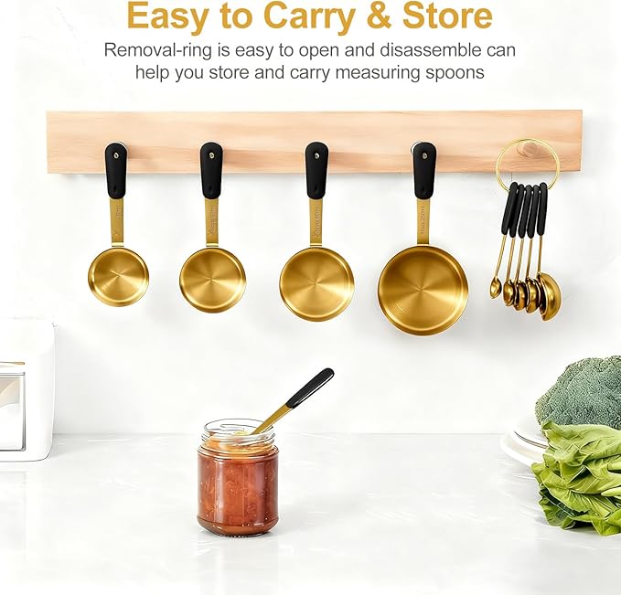 Bopei Measuring Cups and Spoons Set, Gold Electroplated Stainless Steel 10 Piece for Cooking and Baking (5 Cups + 5 Spoons Gold) - Image 4