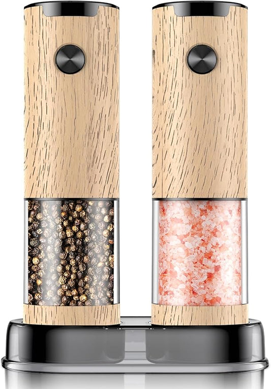 Electric Salt and Pepper Grinder Set Automatic Battery Pepper Mill Shakers Adjustable Coarseness Upgraded Larger Capacity with Led Home and Kitchen Appliances Birthday Gifts for Women Mom by ioion