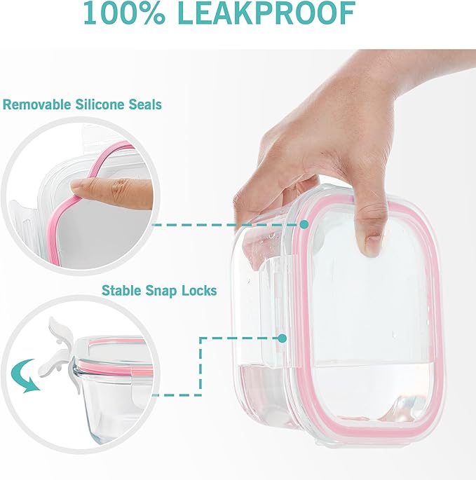 Vtopmart 8 Pack Glass Food Storage Containers with Airtight Lids, Glass Meal Prep Containers, Lunch Containers for Microwave, Oven, Freezer and Dishwasher, BPA Free - Image 5