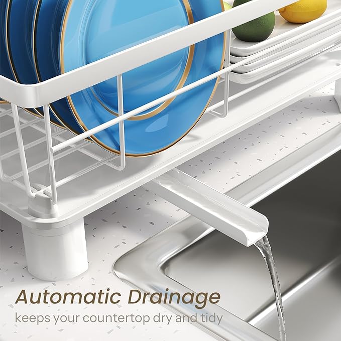SNTD Dish Drying Rack - Small Dish Rack for Kitchen Counter, Stainless Steel Dish Drainer with Utensil Holder and Drainboard, 11" W x 15" L (White) - Image 4