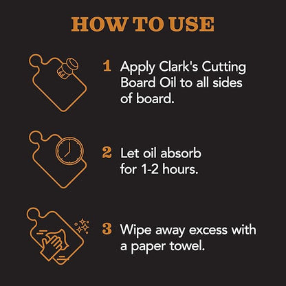 CLARK'S Mineral Oil - 12 oz Food Grade Conditioner for Wood Cutting Board, Cutting Board Oil for Butcher Block, Marble & Soapstone, Lubricant for Knife, Meat Grinder - Made in USA
