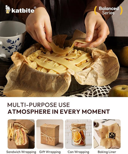 Katbite 100Pcs 12 In Food Wrapping Paper, New Pattern Heavy duty Deli Paper, Greaseproof & Non-stick Parchment Paper, Pre-cut Unbleached Parchment Paper is Perfect for Wrap Bread, Burger and Sandwich - Image 4