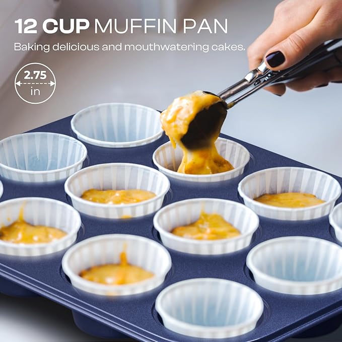 Baking Pans Set 8-Piece Bakeware Sets, Baking Sets for Cooking Nonstick Oven Pan Set, Baking Sheet Set, Cookie Sheets for Baking, Muffin Pan, Ceramic Coated Blue - Image 4