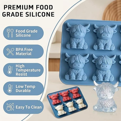Mini Highland Cow Ice Cube Mold - Cute 3D Silicone Tray for Whiskey, Cocktails & Party Drinks, Fun Cow-Shaped Ice Maker for Bar, Home, Birthday Gift for Cow Lovers