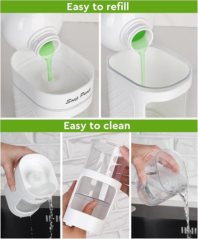 Kitchen Dish Soap Dispenser with Sponge Holder, 3-in-1 Countertop Dishwashing Soap Pump Dispenser Set for Kitchen Sink, Useful Kitchen Gadgets - White - Image 4