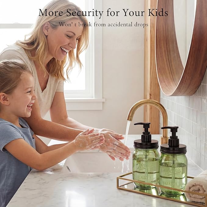 Amolliar Plastic Mason Jar Soap Dispenser with Pump Lid,16OZ Refillable Hand Soap Dispenser Set with Cute Lables - Farmhouse Decor for Kitchen Bathroom, Liquid Soap, Dish Soap, Lotion (2 Pack, Green) - Image 5