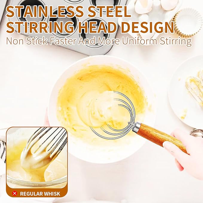 TEEVEA Danish Dough Whisk for Bread Sourdough, Wooden Handle & Stainless Steel Hook - Image 5