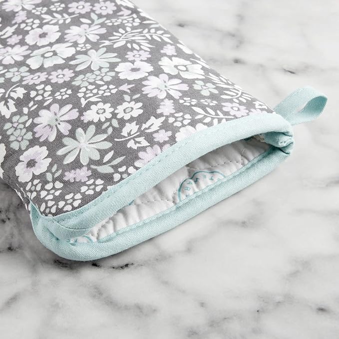 Martha Stewart Ditsy Floral Oven Mitt 2-Pack Set, Grey, 7"x13" - Image 4