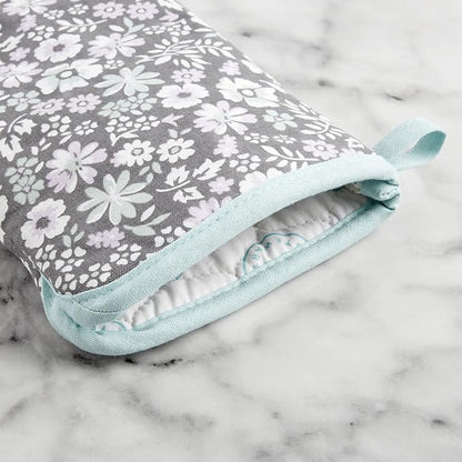 Martha Stewart Ditsy Floral Oven Mitt 2-Pack Set, Grey, 7"x13" - Image 4