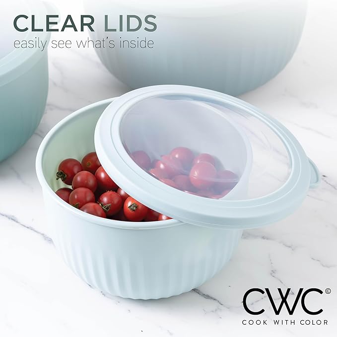 COOK WITH COLOR Prep Bowls with Lids- Wide and Deep Nesting Plastic Small Mixing Bowl Set with Lids, 12 Piece Set - Deep Bowls, Teal - Image 6