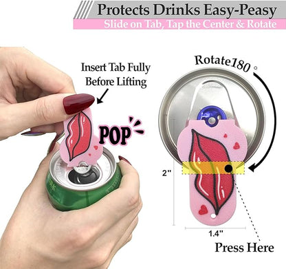 Soda Can Tab Opener Mini Soda Can Cover Easy Tab Opener and Drink Protector Cute Beverage Barricade Soda Protector for Beer,Coke,Aluminum Cans at Party,BBQ, Beach(Lips)