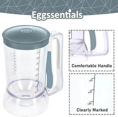 Eggssentials Pancake Dispenser – Easy Control Cake Mix Dispenser for Baking – Drip-Free Muffin & Cupcake Batter Dispenser with Handle – Great for Griddle Pancakes - Grey Color