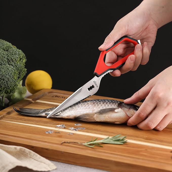 LIVINGO Kitchen Scissors Set All Purpose - Heavy Duty Stainless Steel Come Apart Food Shears for Cutting Meat, Vegetables, Dishwasher safe, 2 Pack, Red Black Multi-Function Handles - Image 8