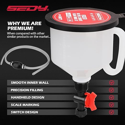 22-Piece No-Spill Coolant Filling Funnel Kit and Siphon Hose Pump, Radiator Coolant Filling Spill-Proof Funnel Kit with Adapters, Extensions, PVC Hose, Engine Oil Funnels, Towel for Universal Vehicle - Image 7