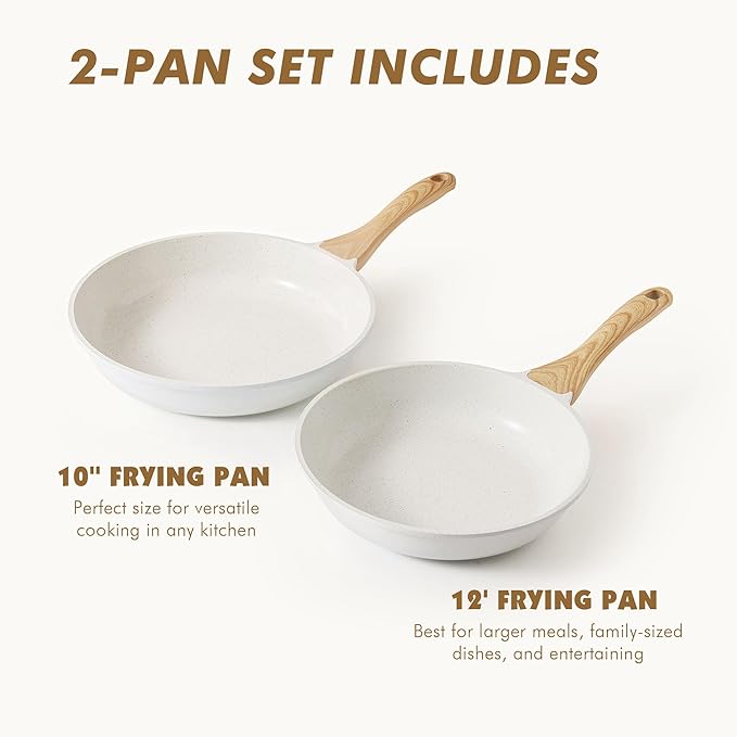 SENSARTE Nonstick Frying Pan Skillets, White Ceramic Coating Omelette Pans, Healthy Cookware Chef's Pan, Free of Intentionally Added PTFE & PFAS (10+12 Inch) - Image 2