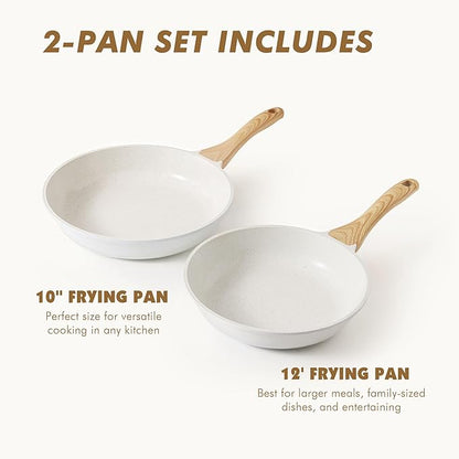 SENSARTE Nonstick Frying Pan Skillets, White Ceramic Coating Omelette Pans, Healthy Cookware Chef's Pan, Free of Intentionally Added PTFE & PFAS (10+12 Inch) - Image 2