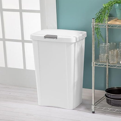 Sterilite 13 Gallon TouchTop Wastebasket Trash Can Garbage Recycle Bin with Titanium Latch for Kitchen, Garage, Basement, or Office, White (4 Pack)