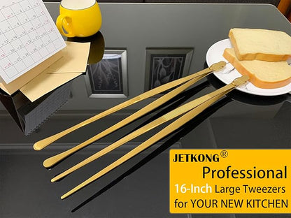 JETKONG 2 Pcs 16-Inch Heavy Duty Cooking Tweezers Extra Large Stainless Steel Food Tweezers Gaint Kitchen Tweezer Tongs (Gold) - Image 4