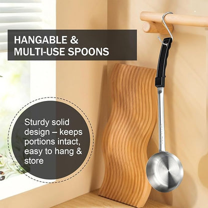 6 Ounce Solid Stainless Steel Portion Control Ladle Spoon - Pizza Sauce Serving Spoons Portion Ladle for Sauces, Perfect for Weight Watchers, Buffets, Parties