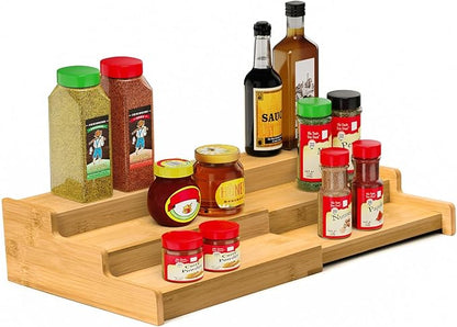 VenDotbi Spice Rack, 3-Tier Expandable Bamboo Spice Rack Organizer for Cabinet - Kitchen, Pantry and Cupboard Storage Organizer by VenDotbi