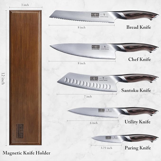 HOSHANHO Knife Set with Magnetic Knife Holder, 6 Pieces Japanese High Carbon Stainless Steel Kitchen Knife Sets, Ultra Sharp Professional Chef Knives Sets - Image 2