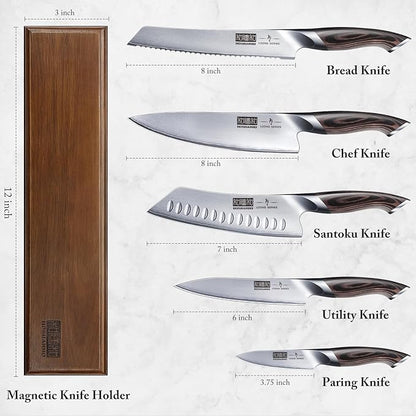 HOSHANHO Knife Set with Magnetic Knife Holder, 6 Pieces Japanese High Carbon Stainless Steel Kitchen Knife Sets, Ultra Sharp Professional Chef Knives Sets - Image 2